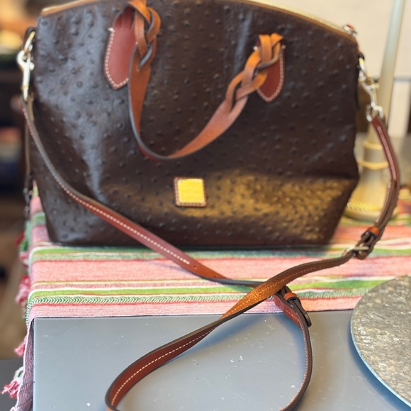Dooney & Bourke Celeste Dark Brown Ostrich Leather Shoulder Bag - Picture 4 of 5